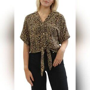 Beach Lunch Lounge Rae leopard print tie front camp shirt small